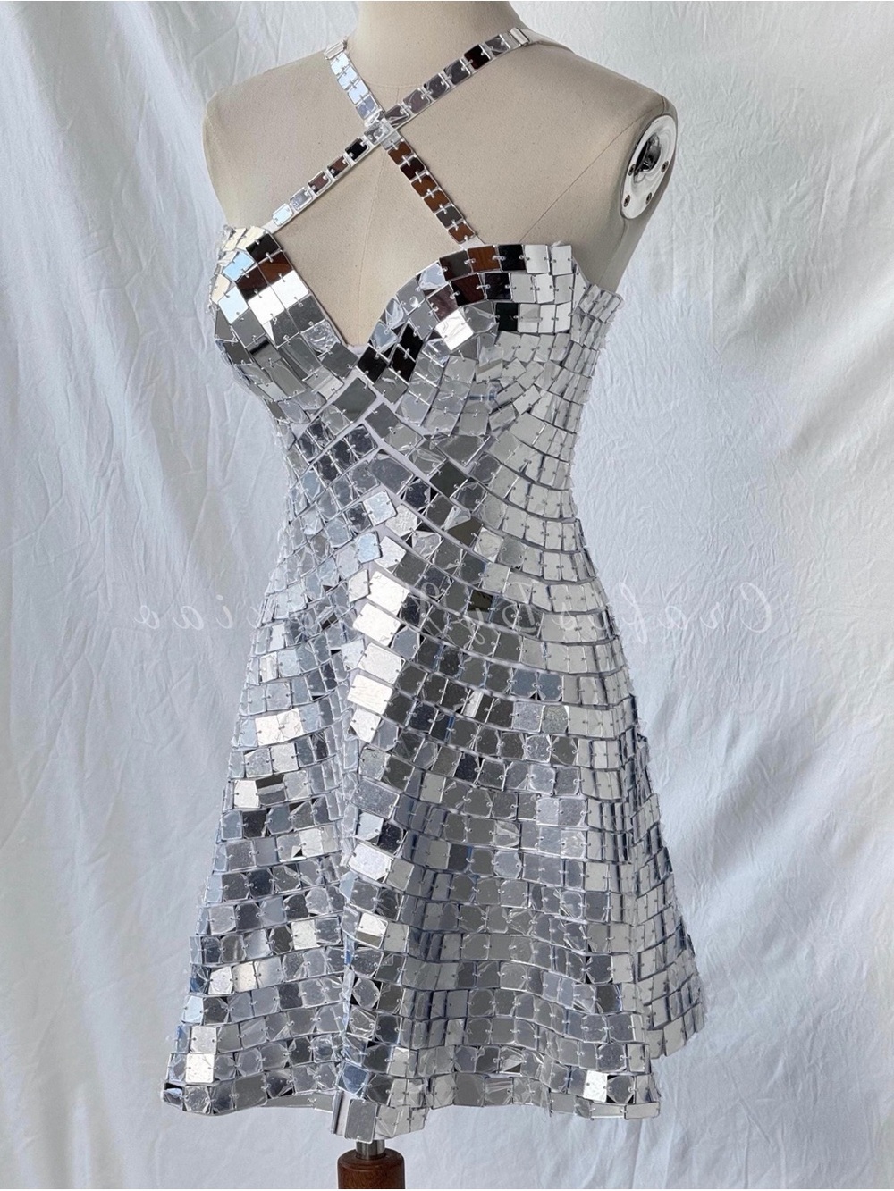 Silver Acrylic Disco Ball Mirror Party Mini Dress